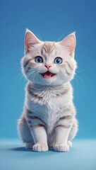 Obraz premium cute cat smiling on blue background