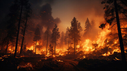 Fire At Pine Trees In The Backwoods, Background Image, Hd