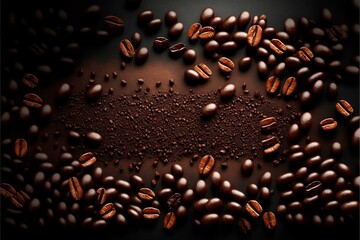 AI generated illustration of roasted coffee beans against br background - obrazy, fototapety, plakaty
