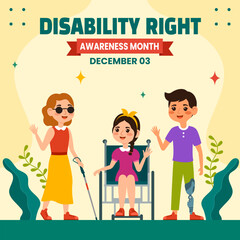 Disability Rights Awareness Month Social Media Illustration Flat Cartoon Template Background