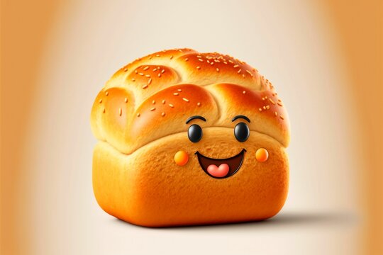 AI generated illustration of delicious bread with a smiling emoji face