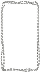 3D rendering of a rectangular frame made from a double line of metal chains, PNG format, transparent background.