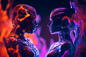 AI generated illustration of human figures falling in love - obrazy, fototapety, plakaty