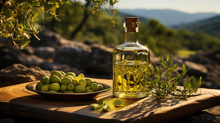 Imagine A Olive Oil Bottle On Wooden Table , Background Image, Hd