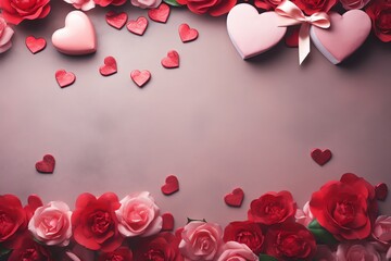 valentine day background with hearts and roses