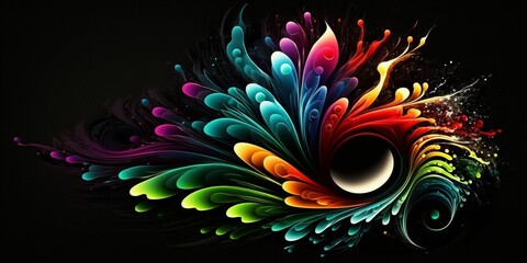 AI generated illustration of decorated colorful abstract wallpaper on Black background