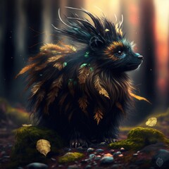 AI-generated illustration of a fantasy animal character in a mysterious forest.