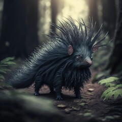AI-generated illustration of a fantasy animal character in a mysterious forest.