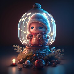 AI generated illustration of a toy with winter clothes during the Christmas.