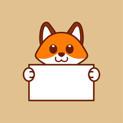 Cute Fox Holding a Blank Sign