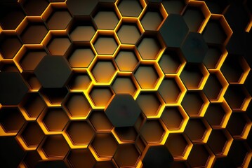 AI-generated illustration of a golden honeycomb-shaped background