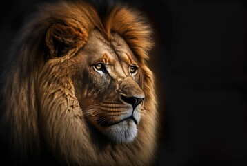 AI generated illustration of lion in a black background
