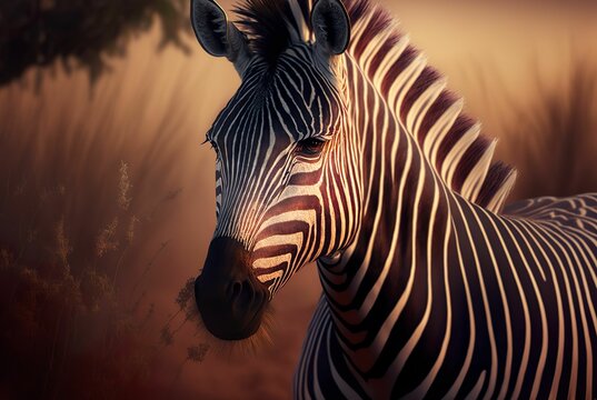 AI generated illustration of a portrait of zebra with balck and white lines.