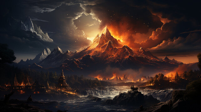 background of erupting volcano