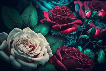 AI generated illustration of blooming colorful flowers background
