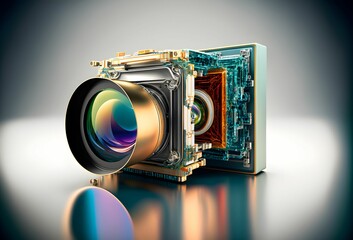 AI generated illustration of a vintage photo camera isolated on a white background