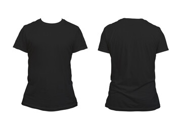 Blank black shirt mockup template, front and back, isolated white, plain t-shirt mockup. T-shirt.