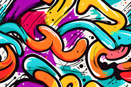 Royalty High Quality Free Stock Digital Multicolor Abstract Art - Visual Art Doodles with Smooth Background generative AI