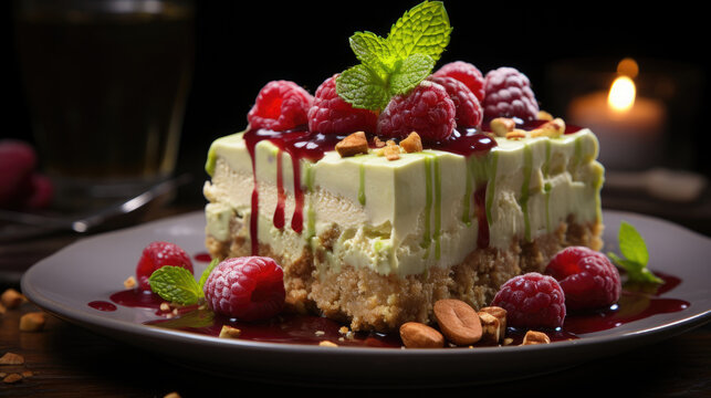 Pistachio Raspberry Cheesecake  Professional, Background Image, Hd