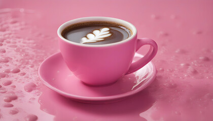 A pink Cup of coffee on a rainy day