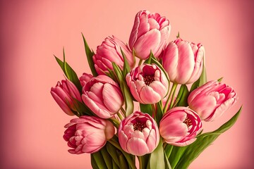 Obraz premium AI-generated illustration of tulip flowers isolated on pink background
