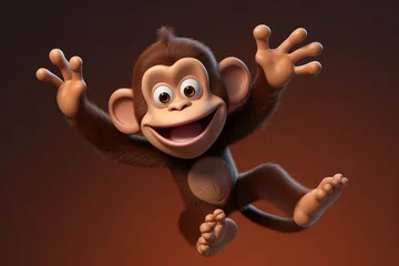 Meubelstickers 3d Rendered monkey cartoon character © Robin