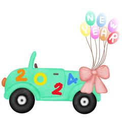 car with balloons new year 