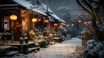 Deurstickers Chinese Countryside in the snow at night © Naturalis