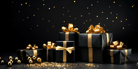christmas gift box with chrismas samall bol very nice decoration in the blackbaground with generative ai