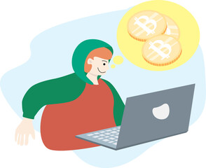 Vector flat crypto currency person business illustration.people catch and holding bitcoin coin symbol isolated on white background. Design element for banner, poster, web, infographic.  