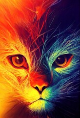 Fototapeta premium AI-generated illustration of a cat face made with colorful lines