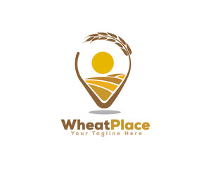 wheat pin field location logo icon symbol design template illustration inspiration