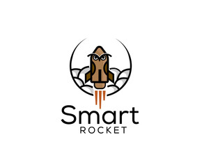 owl rocket fly high up sky logo icon symbol design template illustration inspiration