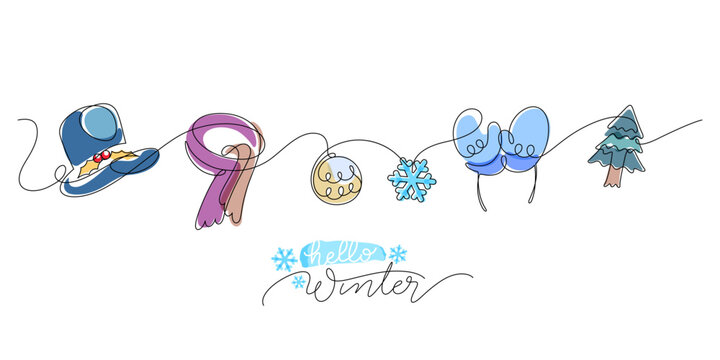 hello winter season inscription concept and objects element decoration