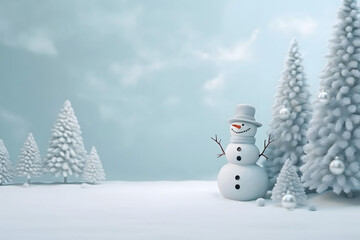 Obraz premium christmas tree decorations, santa claus with gifts, snowman in the snow, christmas gift boxes 