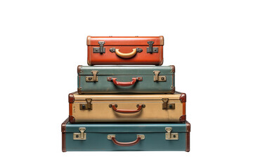 Set of Vintage suitcases isolated on white background