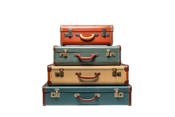 Set of Vintage suitcases isolated on white background
