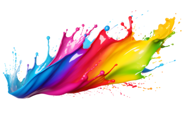 rainbow paint splash isolated on transparent background - colourful splashing effect design element PNG cutout