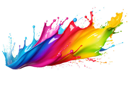 rainbow paint splash isolated on transparent background - colourful splashing effect design element PNG cutout