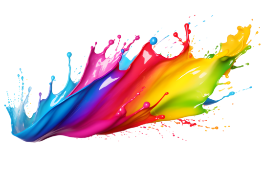 rainbow paint splash isolated on transparent background - colourful splashing effect design element PNG cutout