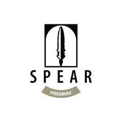 Spear Logo, Arrowhead Weapon Design Hunting Spear Simple Vintage Retro Rustic Minimalist Concept