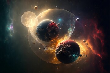 AI generated digital art of the space with planets of different sizes and colors