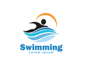 abstract swimmer at summer logo design template illustration inspiration