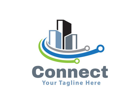 abstract building wire connect internet logo icon symbol design template illustration inspiration
