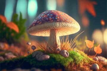 AI generated illustration of a mushroom on a moss