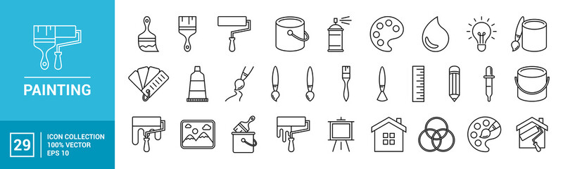 Collection of painting related icons, various painting tools, paint icons ,vector icon template editable and resizable EPS 10 - obrazy, fototapety, plakaty