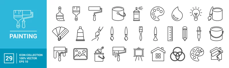 Fotobehang Collection of painting related icons, various painting tools, paint icons ,vector icon template editable and resizable EPS 10 © NicBrand