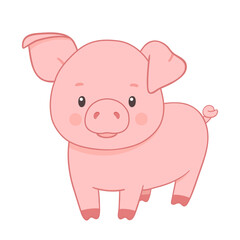 Cute piglet character. Hand drawn vector illustration isolated on white background. Funny Farm animal for kids