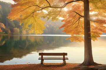 Tranquil Lake Scene Autumn Afternoon Realistic Photography