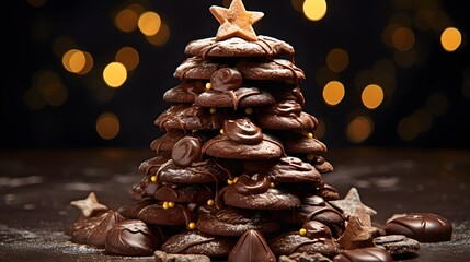 chocolate biscuits on a cookie christmas tree
